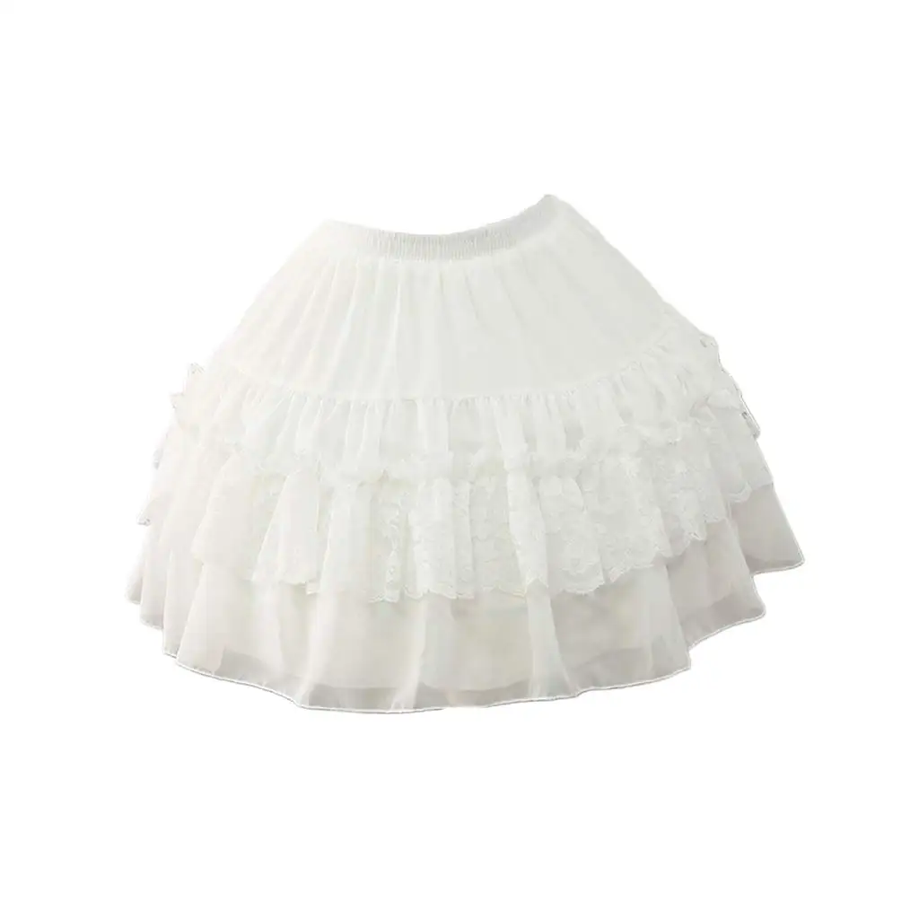 

Womens White 2 Hoops Petticoat Skirt Floral Lace Patchwork Tiered Ruffles Underskirt Lolita Bride Dress Crinoline 2023