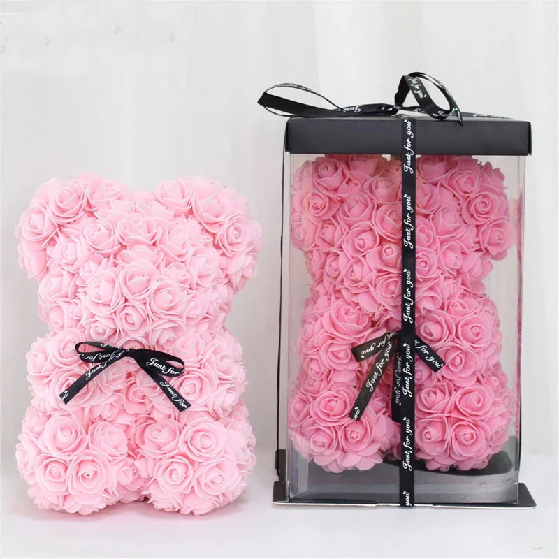 

1 Set of DIY 25cm Teddy Rose Bear with Box Faux PE Flower Bear Rose Valentine's Day Gift for Girlfriend Ladies Wife Mother's Day