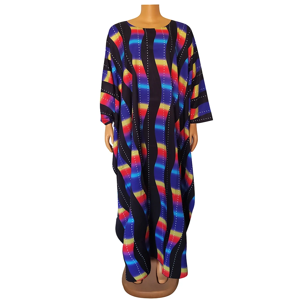 

Rainbow Striped Print Dresses For Women Dashikiage Fashion Crew Neck Bat Sleeve Long Robe Bonbou Loose Maxi Dress Party Femme