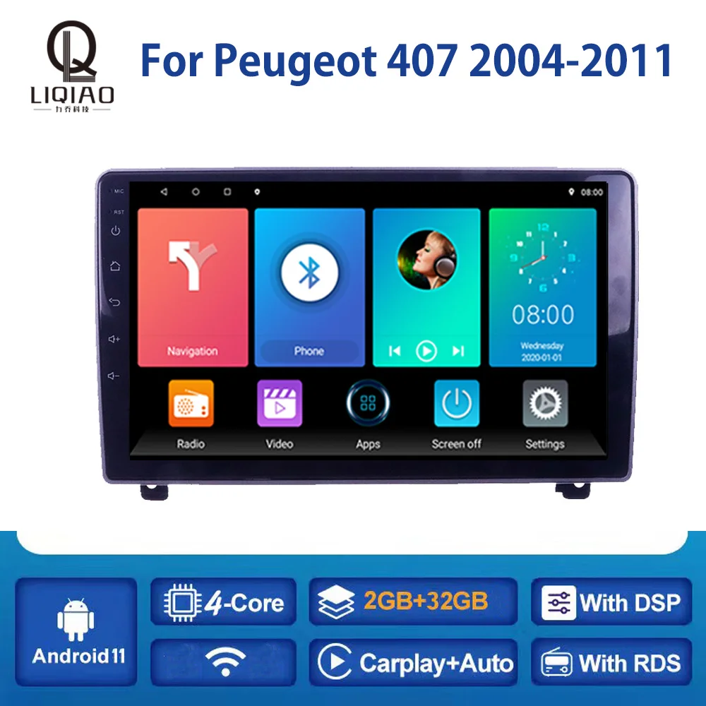 

Автомагнитола для Peugeot, мультимедийный видеоплеер с GPS-навигацией, Bluetooth, DVD, FM, Wi-Fi, 4G, Android 11, IPS, для Peugeot 407 2004-2011
