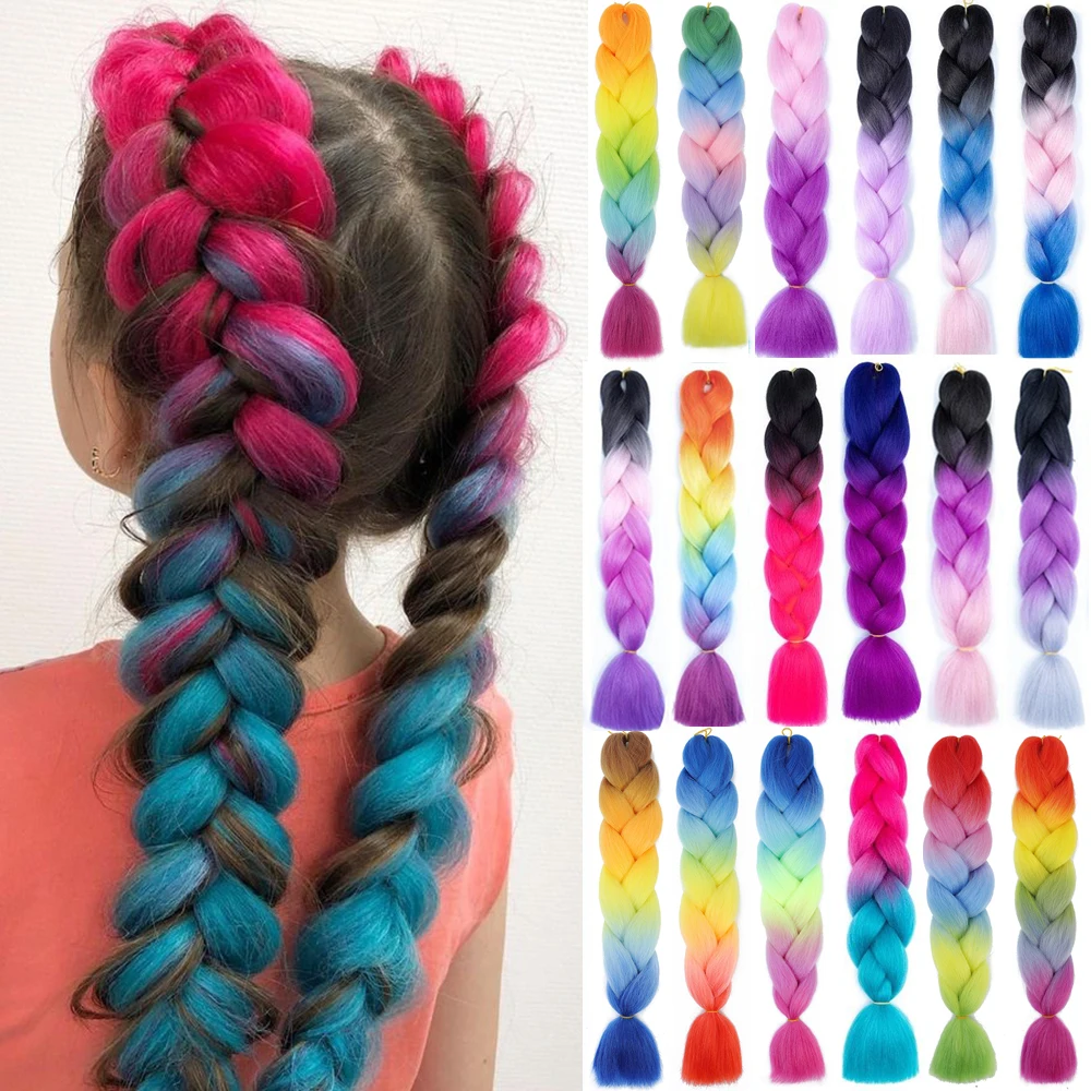 

Удлинители волос Jumbo для косичек, синтетические волосы Омбре, цветные плетеные волосы для женщин, 24 дюйма, высокотемпературные волоконные вязаные косы