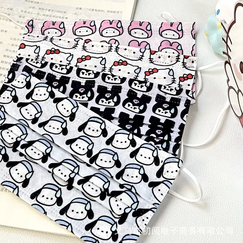 

50Pcs Kawaii Sanrios Anime Kuromi Cartoon Hellokitty Cute My Melody Doll Printed Non Woven Disposable Adult Child Mask Toy Grils