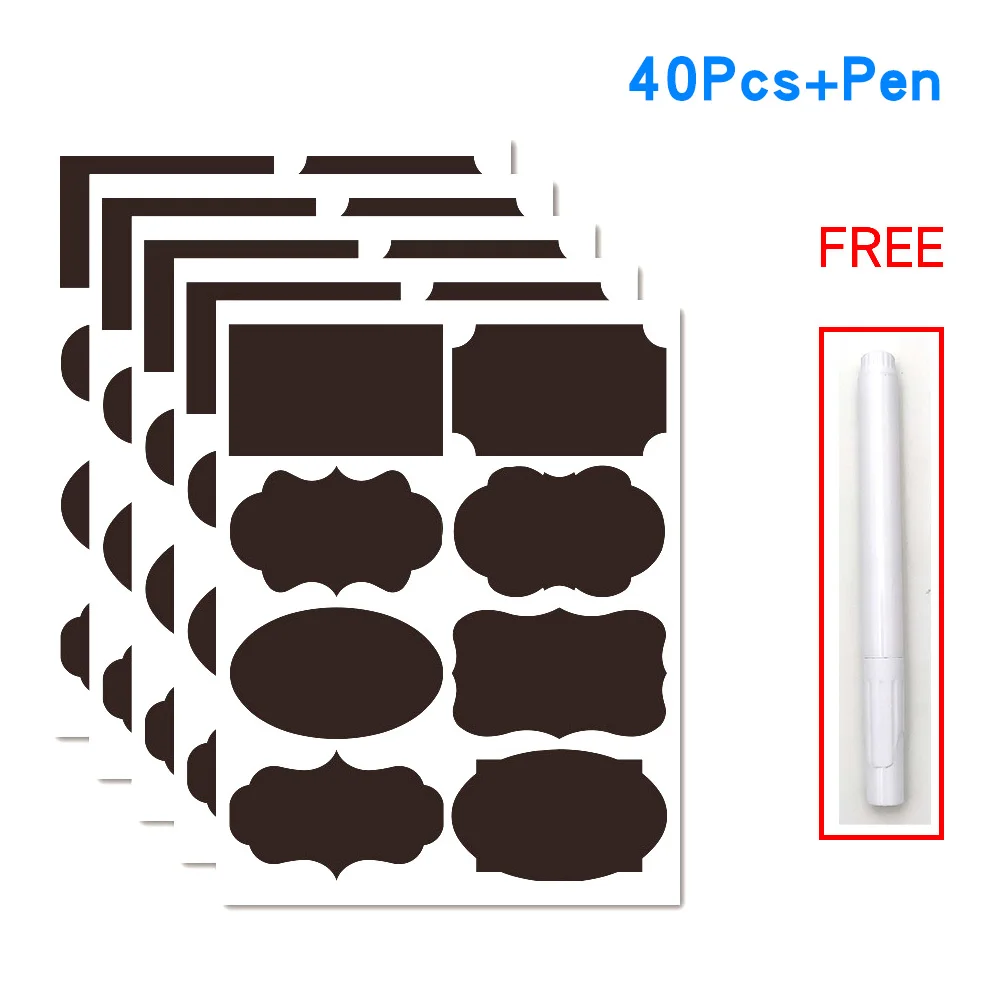 

41 pcs Waterproof Chalkboard Kitchen Spice Rack Label Stickers Home Jars Bottles Tags Blackboard Labels Stickers with Marker Pen