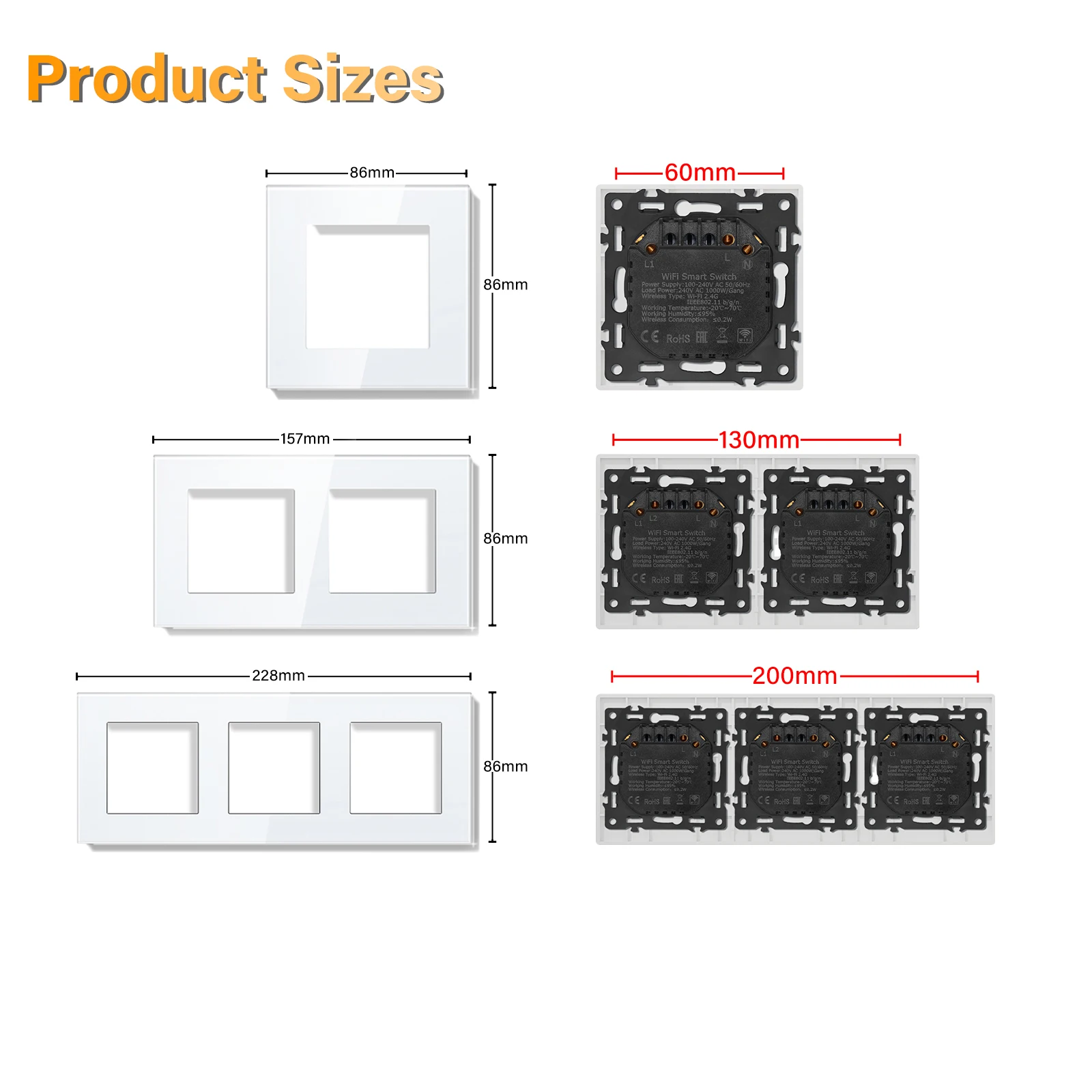 BSEED Zigbee 123-клавишные умные выключатели света Tuya с кнопками Smart Click, приложение Smart Life, Alexa, розетки EU, порты USB-C (без Zigbee) (art.: 3920da6a1375a) - 3920da6a1375a
