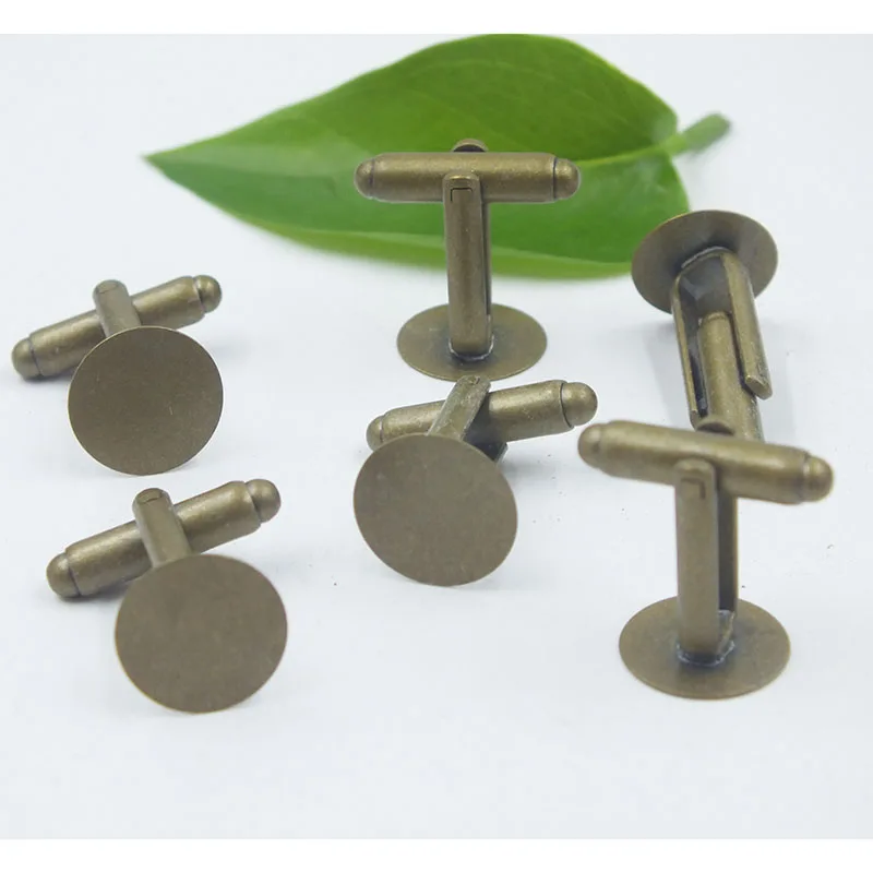 

200 шт. Позолоченные французские запонки из античной бронзы с круглым плоским пустым покрытием 10 мм