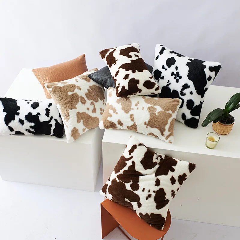 Smooth Rustic Black Cow Hide Print Cushion Cover Animal Cowhide Texture Pillow Case for Sofa kussenhoesjes coussin décoratif