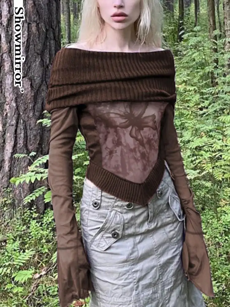 

Женский винтажный укороченный топ с открытыми плечами, составного кроя