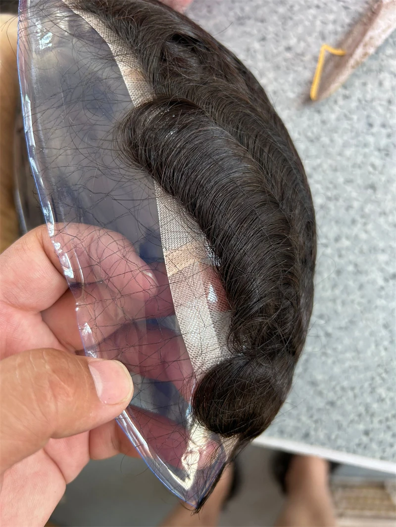 Парик Швейцарский из человеческих волос на сетке для мужчин сменный короткий