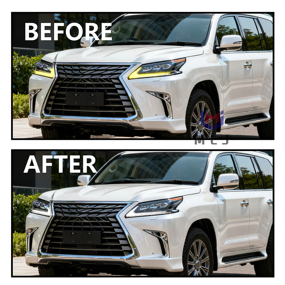 Фото Для Lexus LX570 2016-2019: Световодная трубка (акриловая) для фар Angel Eyes, полоса ДХО, прямая замена, запчасти №2