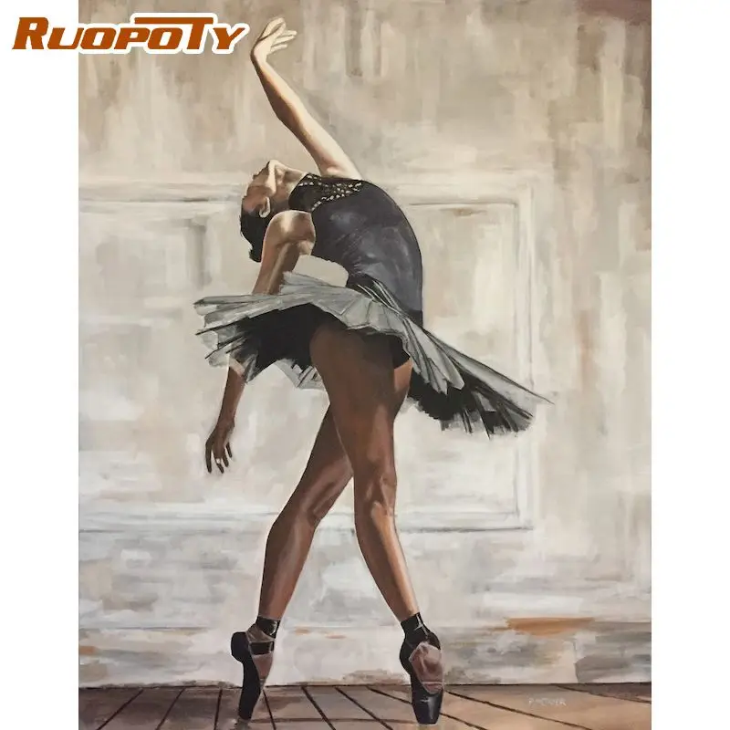 

RUOPOTY 60x75cm Framed Oil Painting By Numbers For Adults Ballet Girl Figure Picture By Number Home Decoration Gift