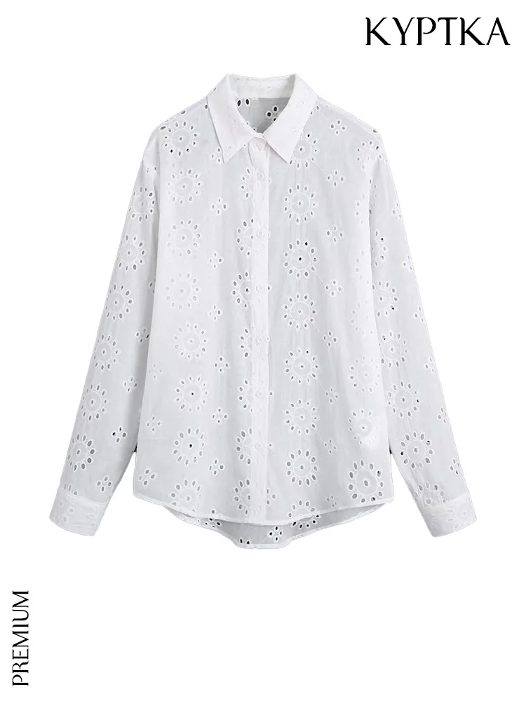 

Женские модные блузки KYPTKA с вышивкой, винтажные женские рубашки с длинным рукавом и пуговицами, блузы, шикарные топы