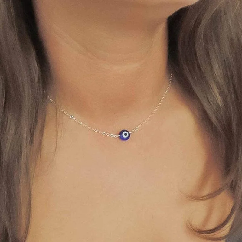 Evil Eye Pendant Necklaces for Women Girls Friends Blue Turkish Demon Eyes Chokers Gold Silver Chain Necklace Minimalist Jewelry