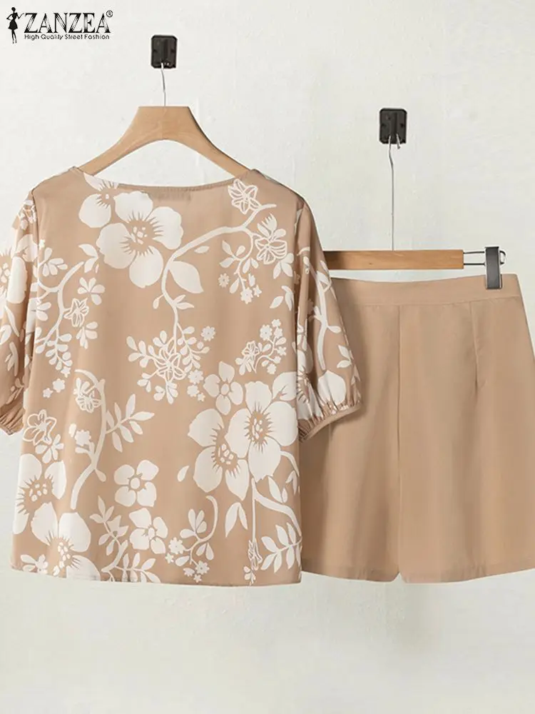 Комплект ZANZEA женский из 2 предметов модная блузка с коротким рукавом и цветочным