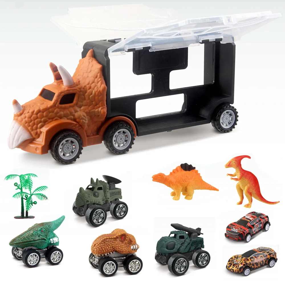 

Pull Back Dinosaur Car Toys Carrier Truck Playset Tyrannosaurus Rex Voiture Storage Kids Boys Toys for Children Birthday Gift