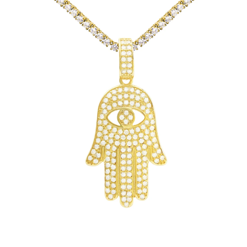 Small Moissanite S925 Hand of Fatima Pendants Necklace Real Diamond Iced Out Necklaces For Men Women Jewelry Pass Test