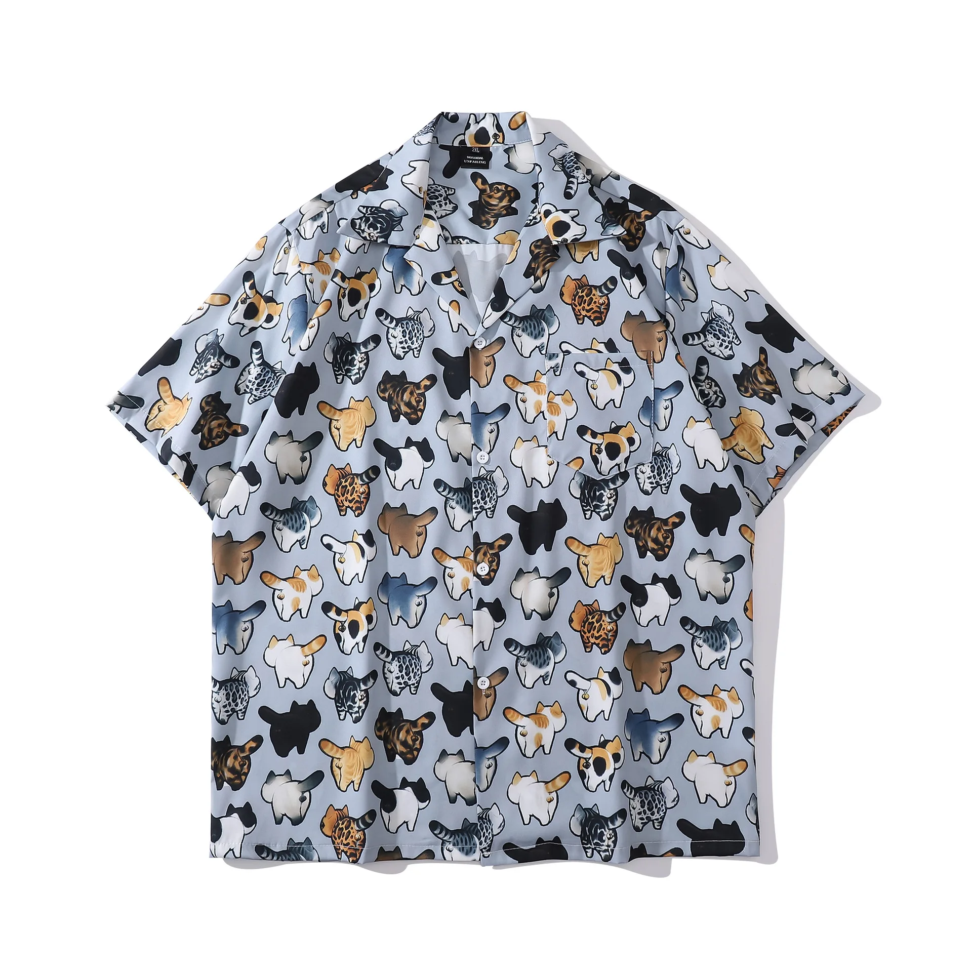 

Summer Cute Cartoon Cat Full Printed Short-Sleeved Shirt Men's and Women's Hawaiian Style Fashion Brand Casual Couple Shirt