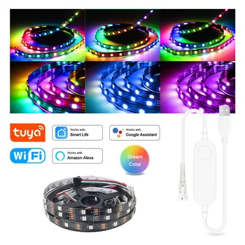 Tuya Wifi WS2812B RGB 5050 USB LED Strip Light DC5V Addressable Flexible Rgb Tape Smart Home Decor Backlight For Alexa, Google 1