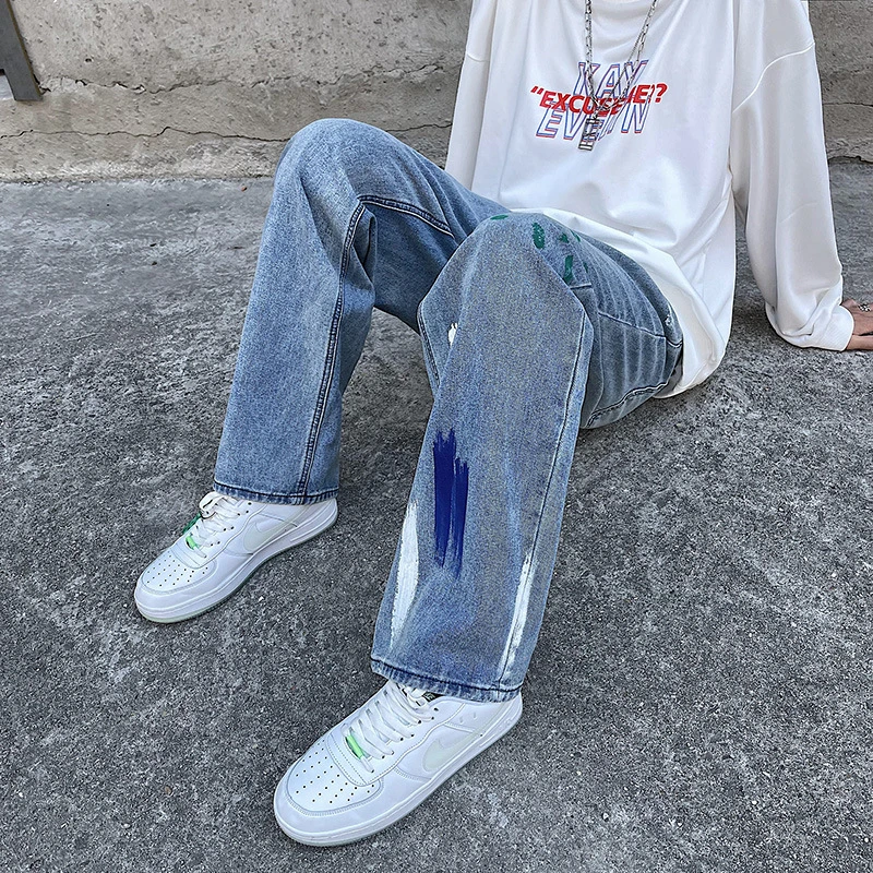 

Mens Classic Fashion Streetwear Wide Leg Male Cowboy Jeans Cyber Y2k Man Large Casual Trousers Denim Harem Pants Vintage Clothes
