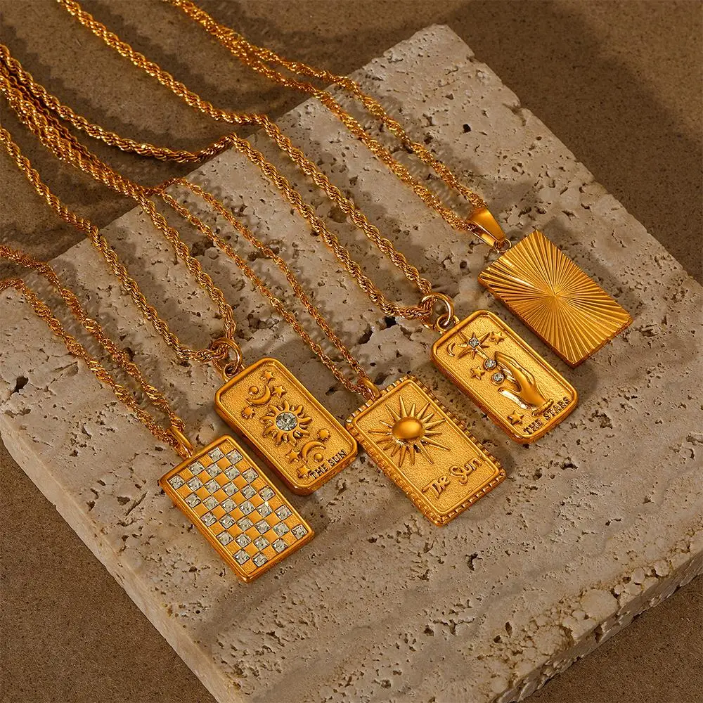 

BOAKO 316L Stainless Steel Elegant Square Pendant Necklace 18K Gold Plate Jewelry Fashion Necklace For Women Wedding Accessories