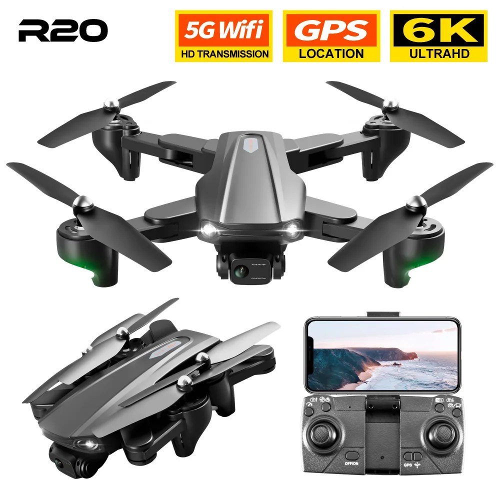 

2022 New R20 GPS Drone with 6K HD Dual Camera 5G Wifi Aerial Photography Optical Flow Positioning Quadcopter to Return Toy Gift