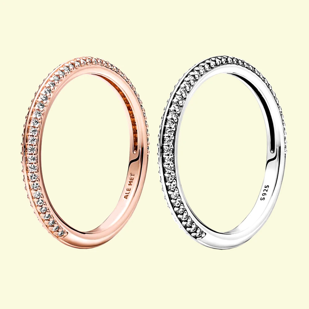 

925 Silver ME Pavé Ring Banquet Party Jewelry Fit For Pandora Classic Girls DIY Gorgeous Gift