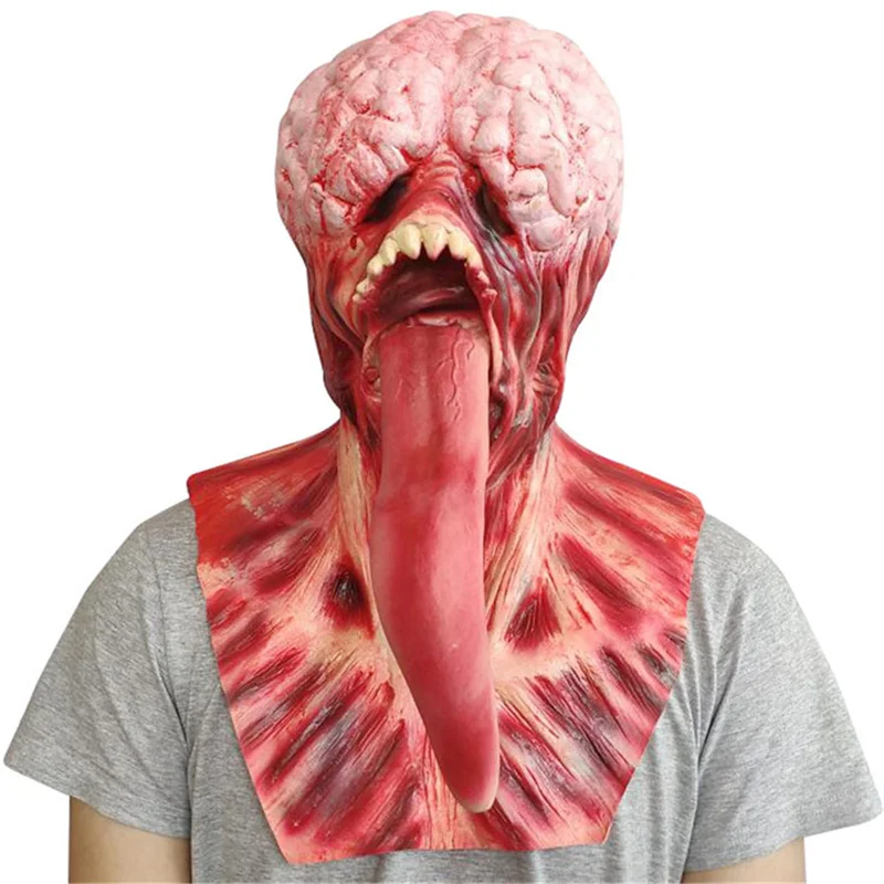 

Halloween Scary Witch Mask Latex Horror Long Tongue Brain Burst Costumes Party Skull Face Zombie masks Tricky Cosplay Devil Prop