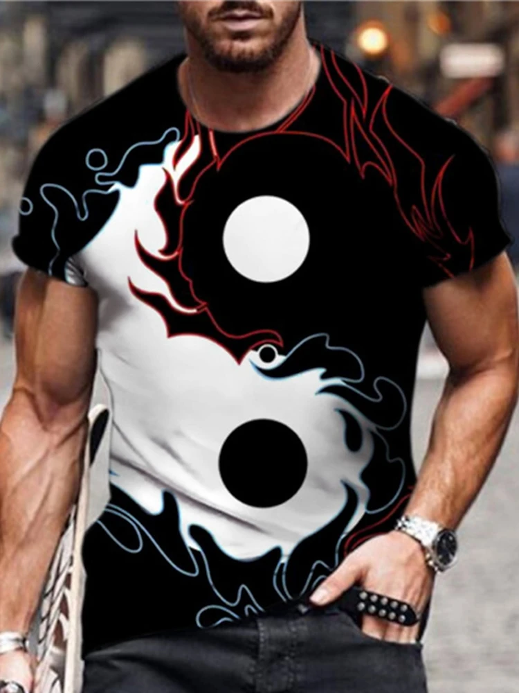 

Summer New Mens T Shirts Oversized Loose Clothes Vintage Short Sleeve Fashion Printed O Collared Tshirt