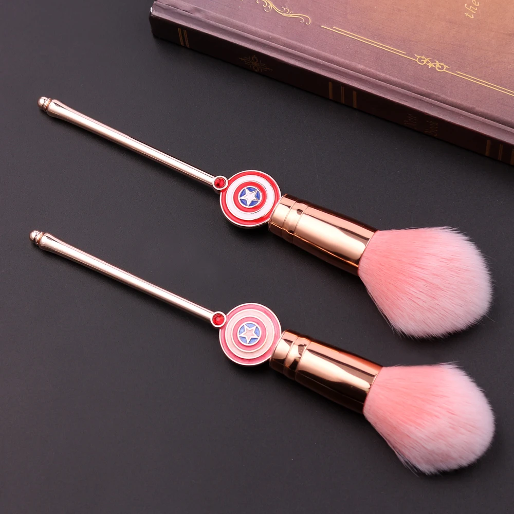 

2Pcs/Set Marvel Superheroes Makeup Brush Captain America Shield Portable Soft Concealer Brush Beauty Foundation for Toy Gift