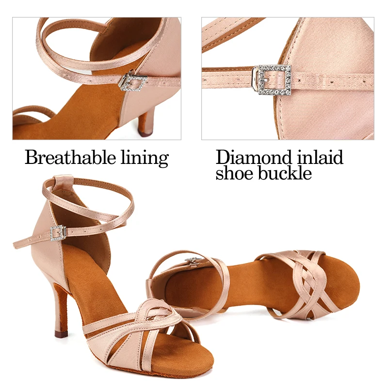 DKZSYIM Women Latin Dance Shoes High Heel Silk Dance Shoes lady New Dance Shoes heeled 5-8.5cm Girls Salsa Ballroom Shoes
