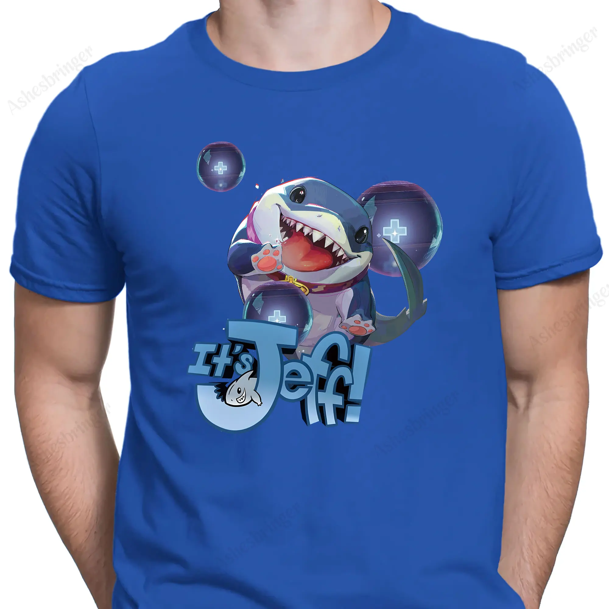 Фото Men's Cotton Crew Neck Jeff Land Shark Graphic Print T-Shirt Street Casual Style Tops for Men and Women №2