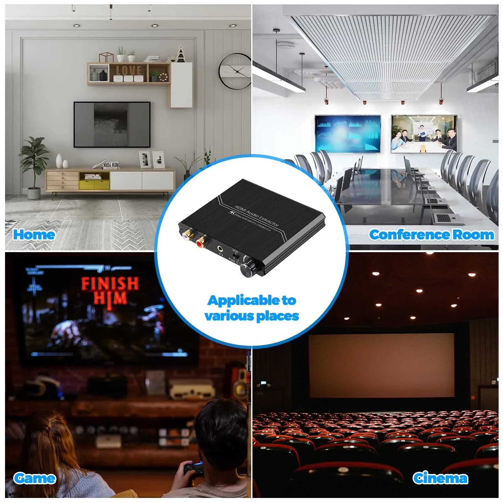 Аудиоэкстрактор 4K 60 Гц HD 2.0 с оптическим выходом TOSLINK SPDIF 5.1CH RL, 4K HD на SPDIF+RL+3.5 мм, 18 Гбитс, HDCP 2.2, с регулировкой громкости (art.: 3920da6908312) - 3920da6908312