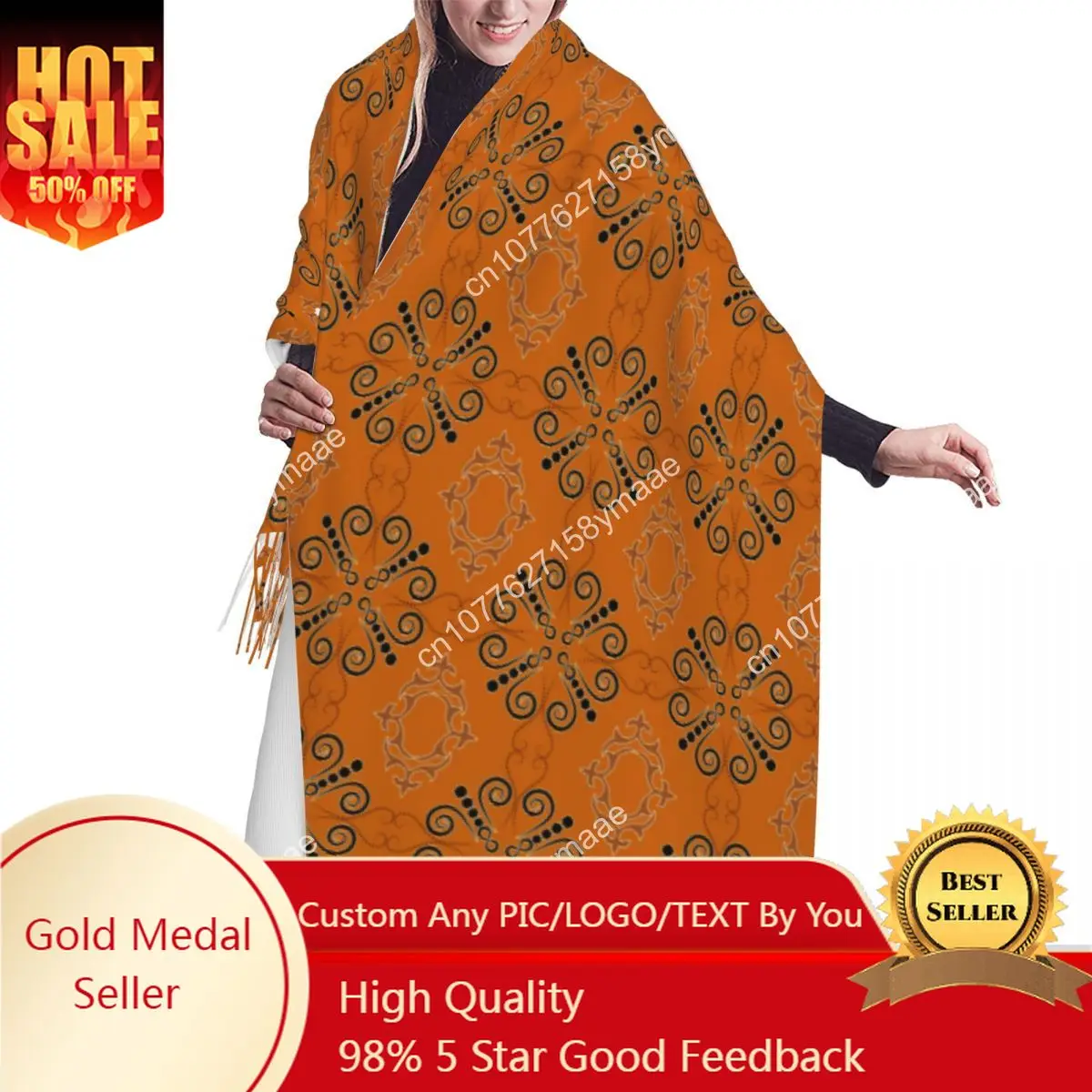 

Custom Multicolor Pattern In The Arabian Style Tassel Scarf Women Winter Fall Warm Shawls Wraps Lady Luxury Versatile Scarves