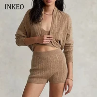 high street womens batwing sleeve cardigan sweater autumn spring crop tops corset shorts slim 3 piece set 2022 inkeo 2t234