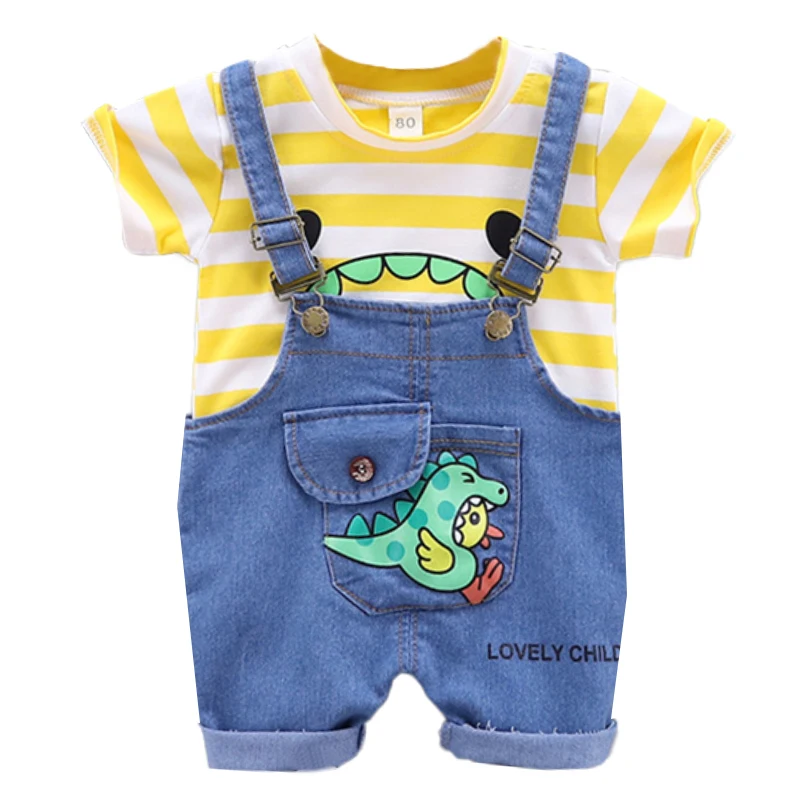 Детский джинсовый комбинезон с коротким рукавом и шортами