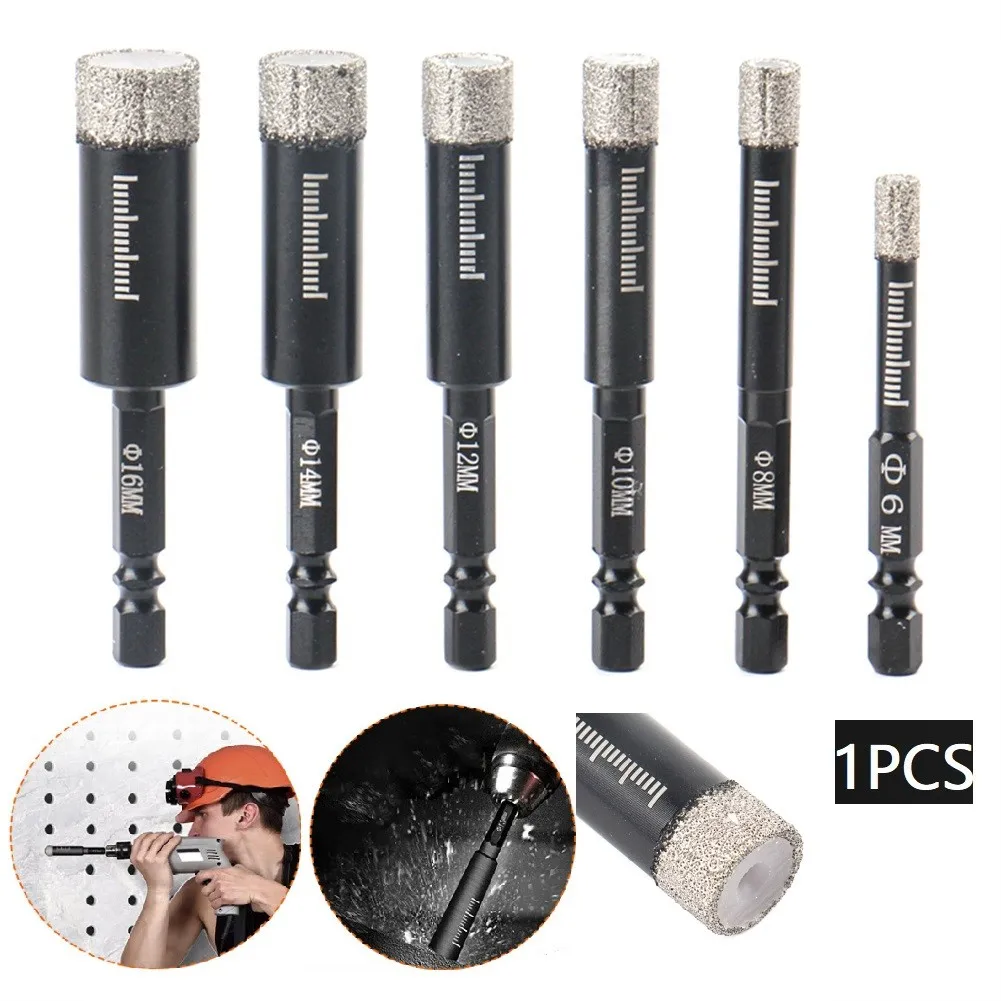 

6-16mm Vacuum Brazed Diamond Dry Drill Bits Set 6.35mm Hexagon Shank Porcelain Granite Tile Glass Ceramics Marble