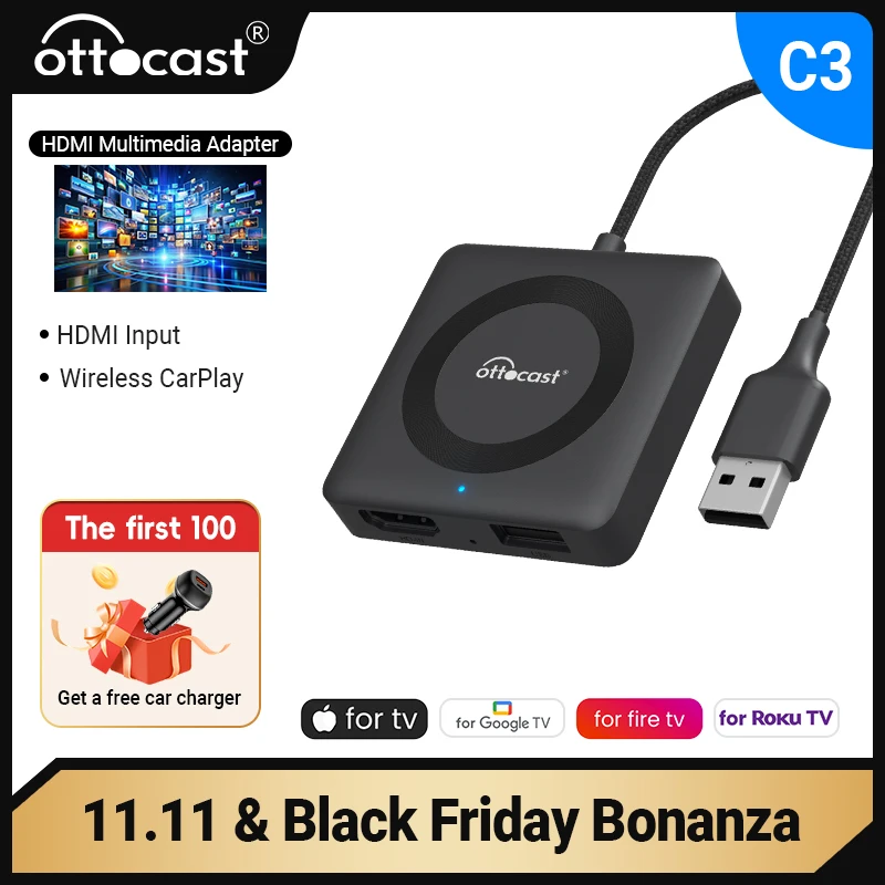 OTTOCAST беспроводной адаптер CarPlay конвертер для телевизора Fire Google TV Stick OEM проводной