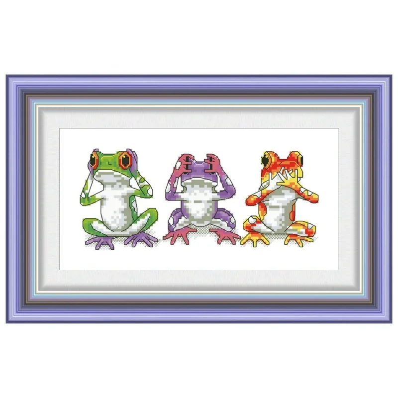 Деревянная лягушка трио наборы для вышивки крестом мультяшное животное 18 карат 14