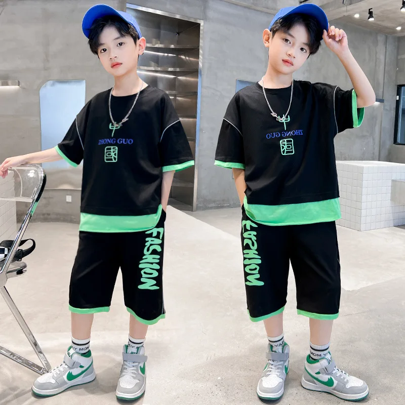 

Teen Kids Clothes Boys Costume Letter Tracksuit Short Sleeve Tops Pants 2PCS Children Summer Outfits Set roupa infantil 3-12 Y