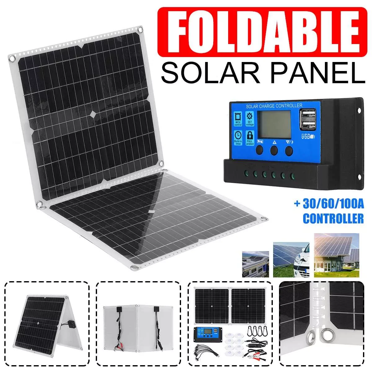 

600W 300W Solar Panel Kit Complete 18V USB With 60/100A Controller Solar Cells for Car Yacht RV Boat Moblie Phone Battery Charge
