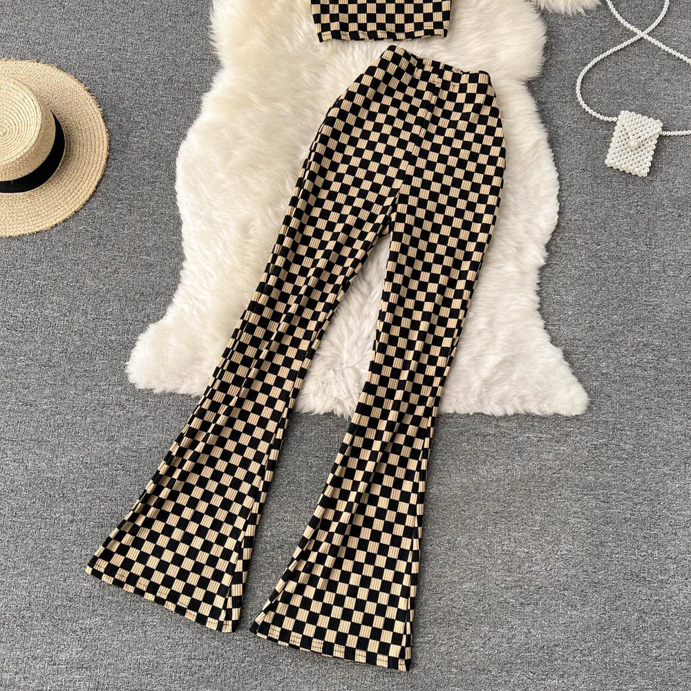 Женский комплект в стиле ретро облегающий короткий топ с коротким рукавом и