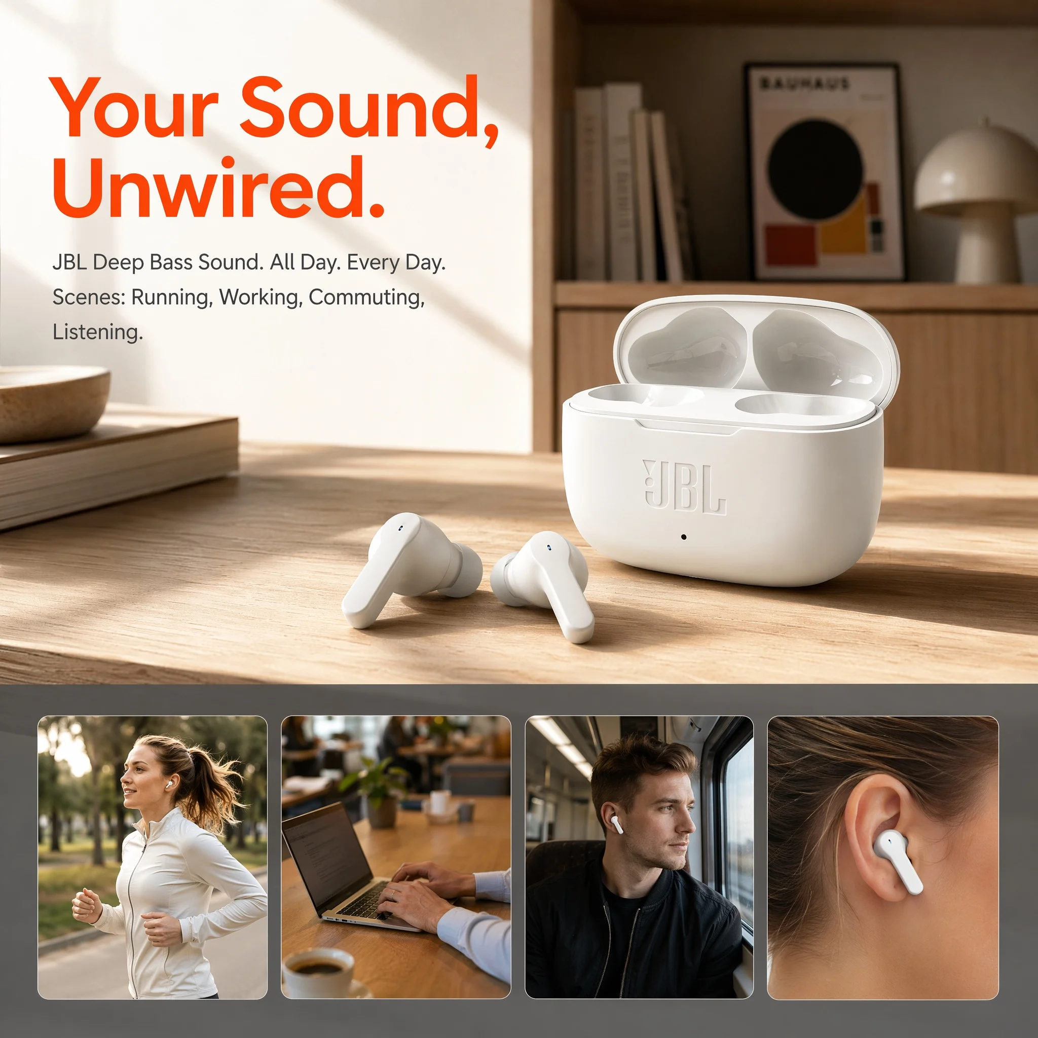 Фото Беспроводные Bluetooth-наушники JBL Wave 200 True Wireless, стереонаушники с глубоким басом, наушники W200, беспроводные наушники с микрофоном №3