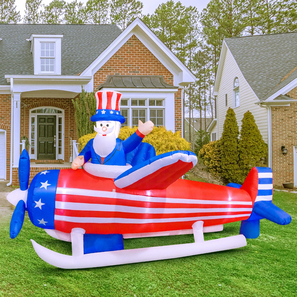 9FT Fourth Of July Inflatable Decoration USA Independence Day Party Decor for Home Outdoor Gard Yard Blow Up Prop with LED Light