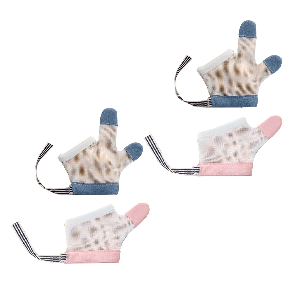 

2 Pairs Infant Stop Thumb Sucking Baby Finger Protection Baby Cotton Gloves Scratch Free Baby Mittens