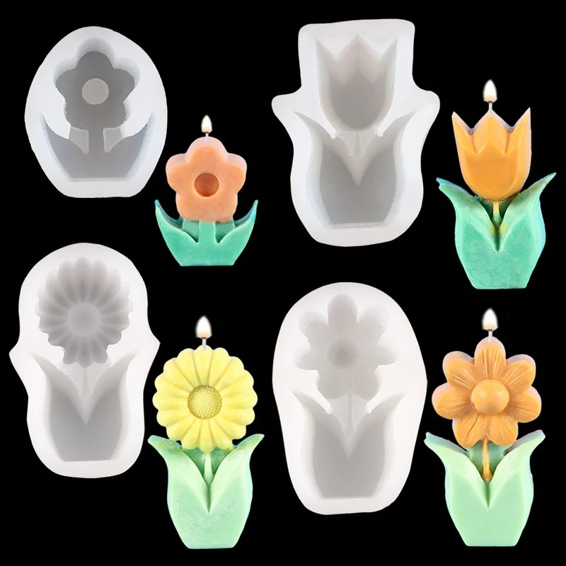 

3D Tulip Candle Mould Flower Shape Silicone Mould Handmade Soap Mould For Candle Making DIY Resin Crafts Fudge Cake Decorating