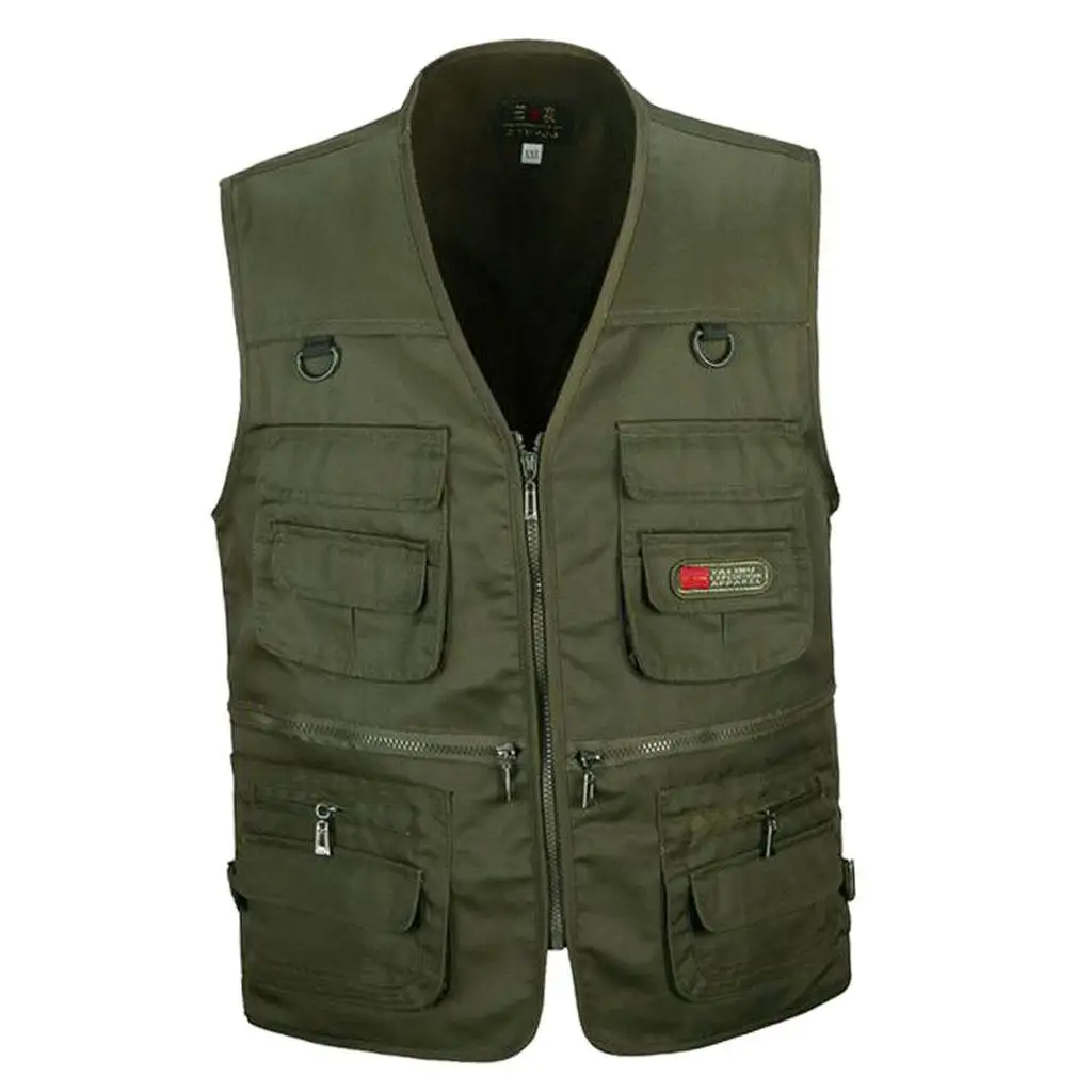 

Men s Utility Multi Pocket Zip Hunting Fishing Travel Outdoor Vest Khaki XL