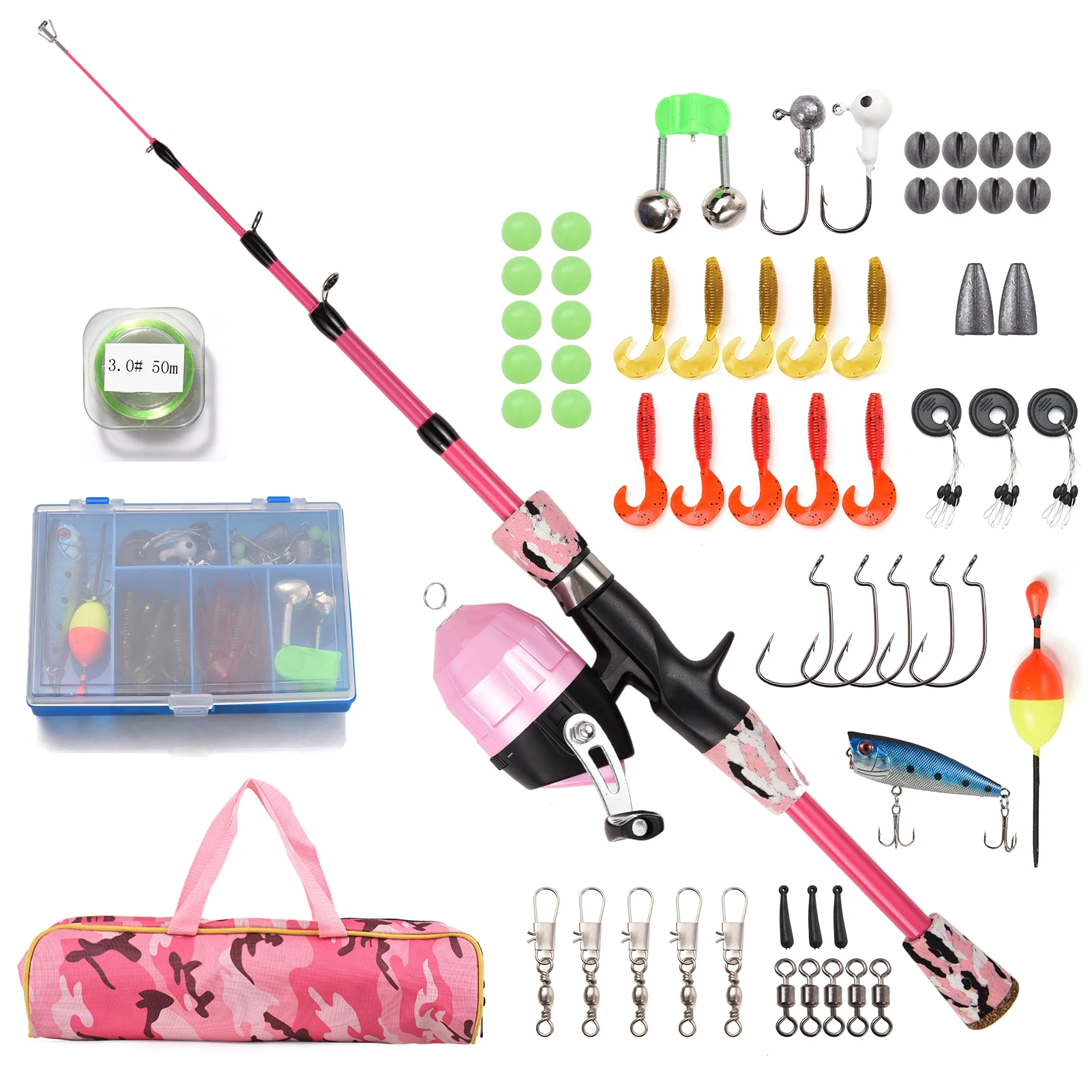 

1.2m/1.5m Kids Telescopic Fishing Rod and Reel Combo Full Kit with Spincast Reel and Hooks Lures Swivels Carry Bag For Outdoor