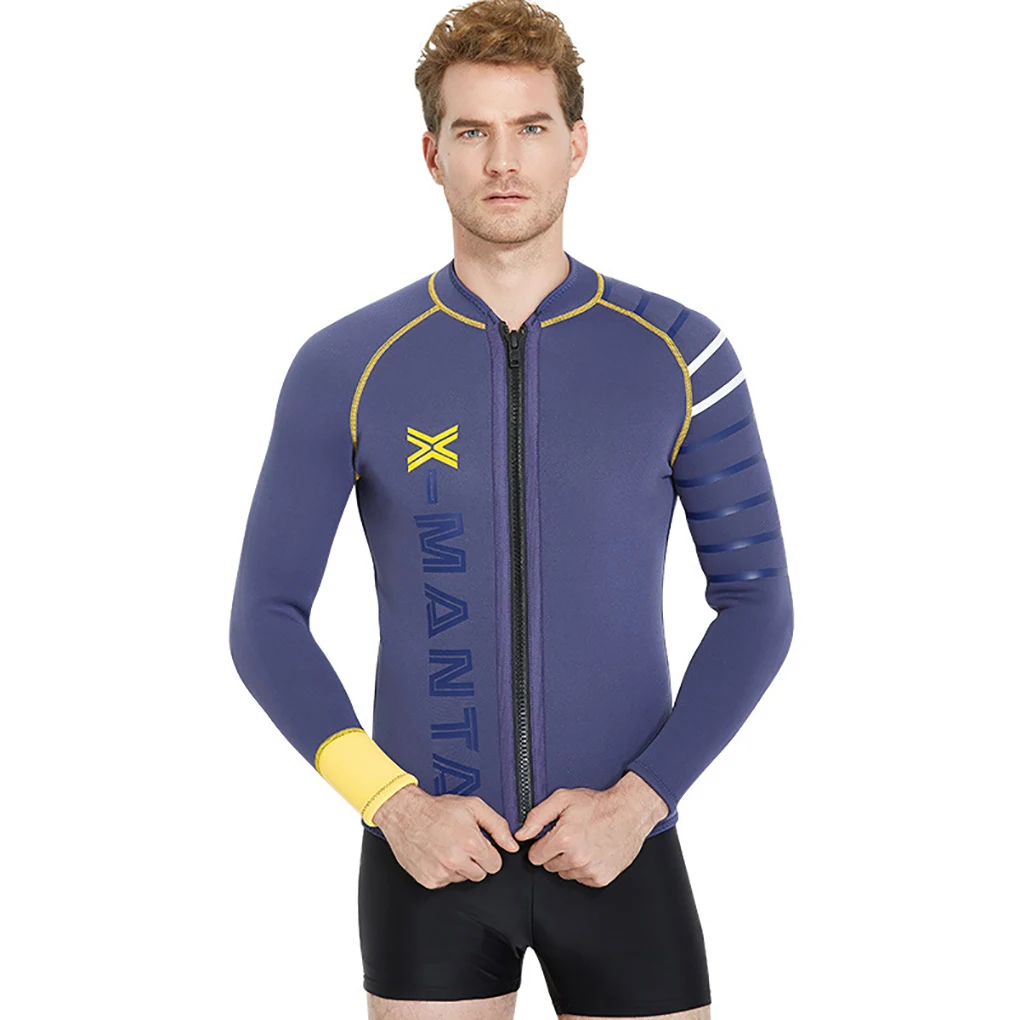 

3MM Wetsuit Top Thermal Wetsuits Jacket with Front Zipper Neoprene Men Jumpsuit UV Protection Swimsuit Black 3XL