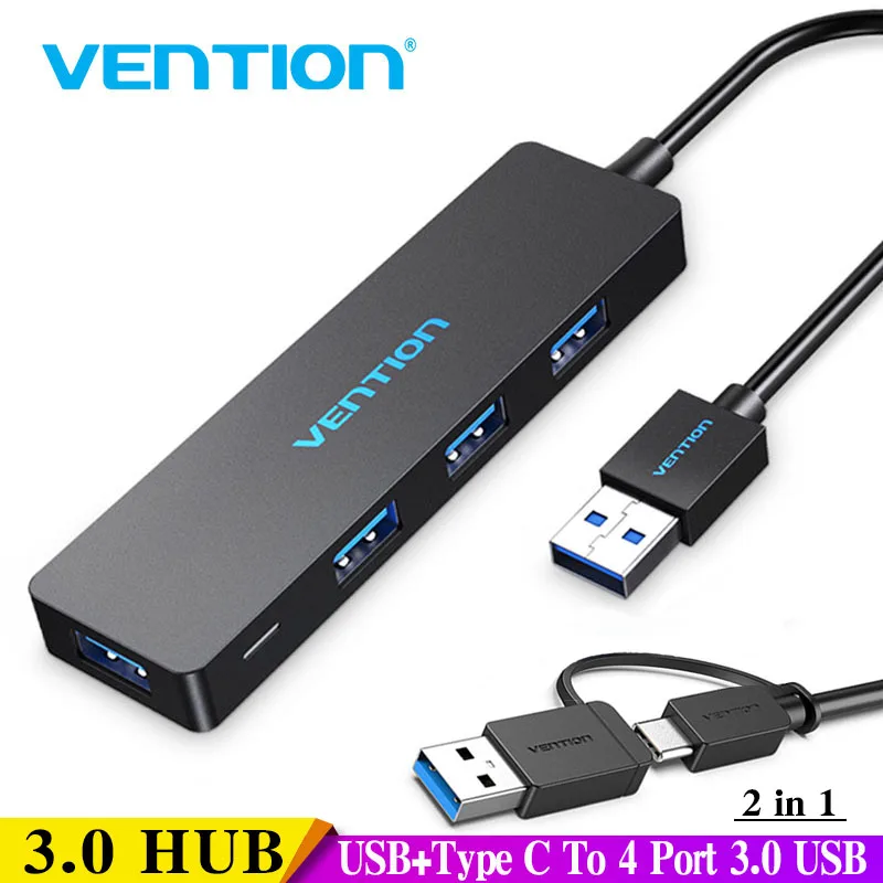 Vention 4-Port USB HUB 3.0 2.0 Ultra Slim Data Hub Type-c HUB for Macbook,Mac Pro/mini,iMac,Surface Pro,XPS,Notebook PC,USBC HUB