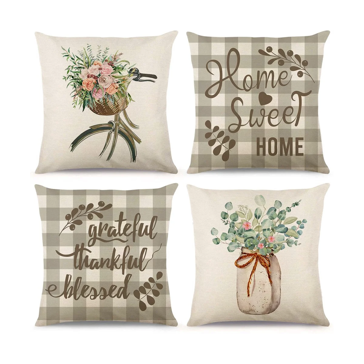 

Spring Pillow Covers 18X18 4 Spring Decorations Eucalyptus Farmhouse Throw Pillow Home Sofa Decor Cushion Case