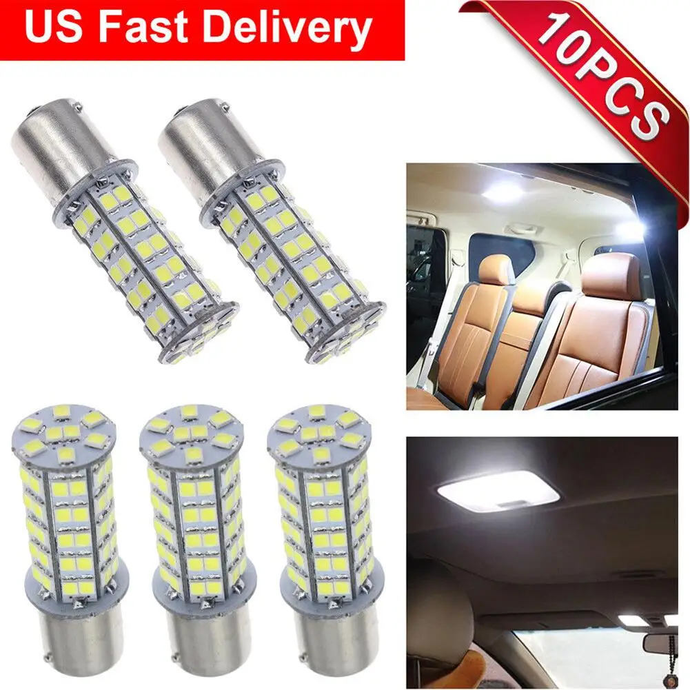 

10 шт. автомобильные лампы 6000k-6500k, белый 68 светодиодов 1156 1141 1003, Внутренние огни, поворотники, лампа для Rv, кемпинга, прицепа